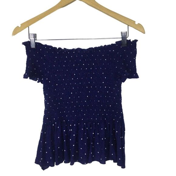 Japna Cropped top  Small Navy blue with white polka dots.   100% Rayon - Picture 2 of 6